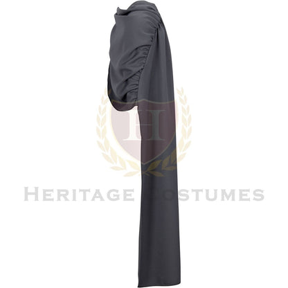 Side view of a grey Roman cloak, crafted from durable heavy poly gabardine fabric. Designed with a slip-over-the-head fit, draping elegantly over the shoulders. A historical garment inspired by the pallium and lacerna, perfect for Roman reenactments, theatrical performances, and historical cosplay.