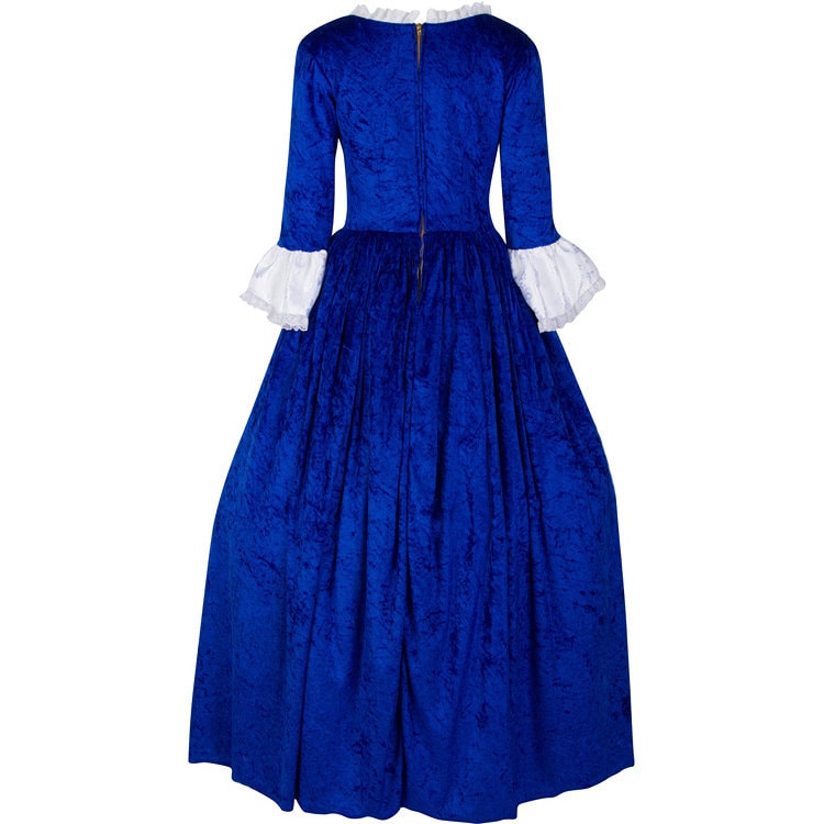 Women's Burgundy Velvet and Sand Satin Jacquard Colonial Dress