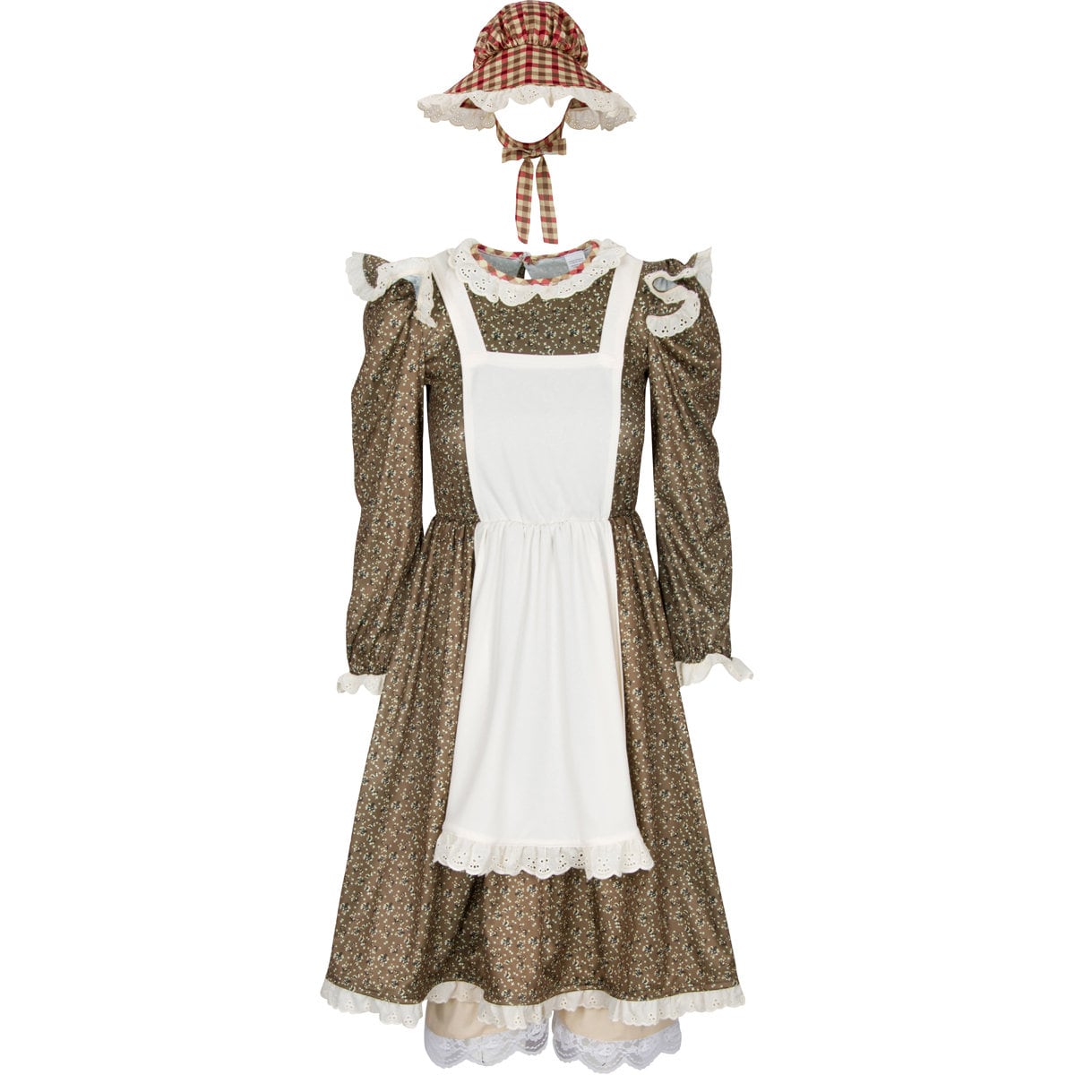 American Frontier Pioneer Girl Dress with Matching Bonnet and Apron