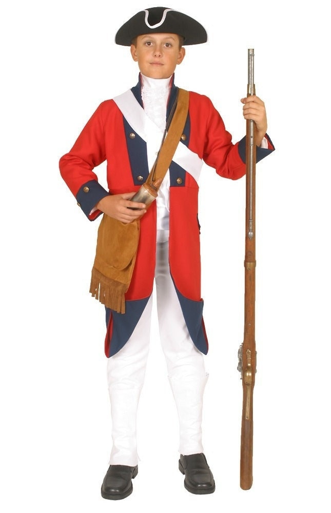Boys American Revolutionary War Costume - British Red Coat Soldier - Period Military Clothing