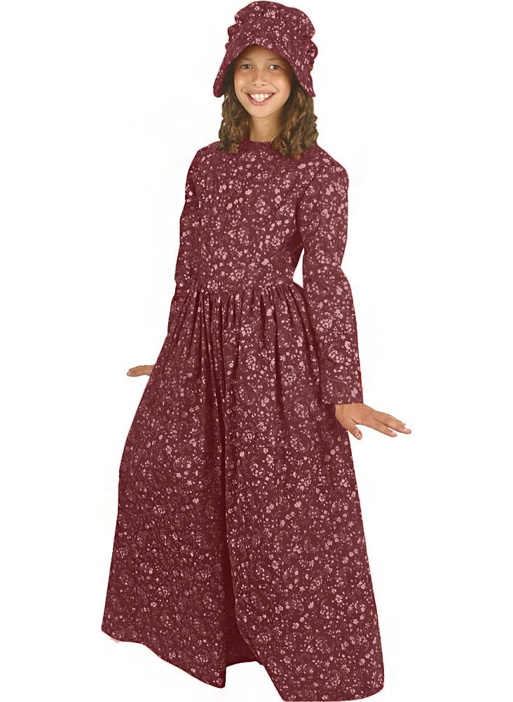 red pioneer dress Amazon.com: Aoiviss Pioneer Girls Dress Floral Colonial Prairie Costumes for Little Kids with Apron and Bonnet, Dark Red : Clothing, Shoes & Jewelry